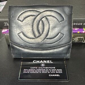 CHANEL Distressed Black Leather Wallet